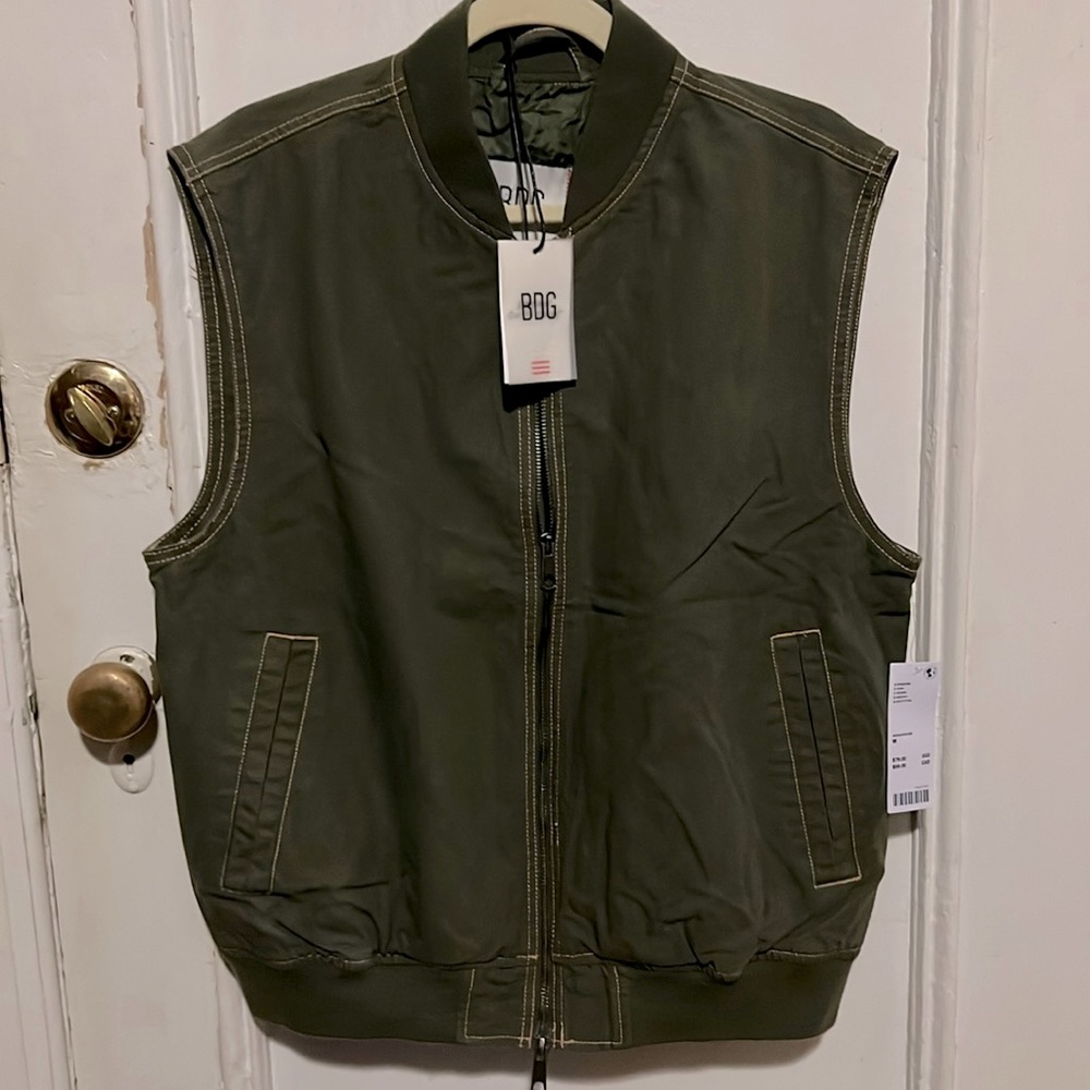 Men’s Vest urban outfitters olive green zip up new vintage style